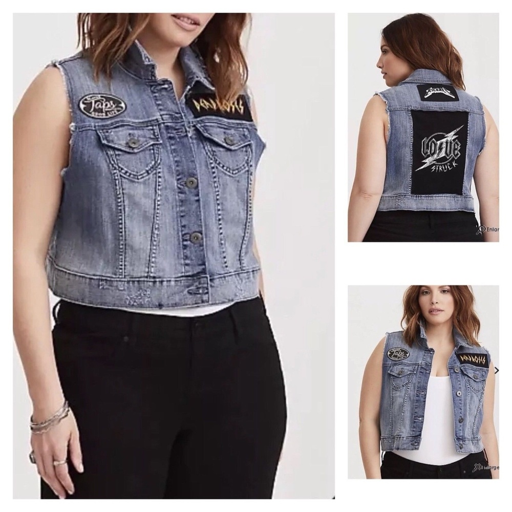Torrid 5X Cropped Patched Distressed Jean Vest